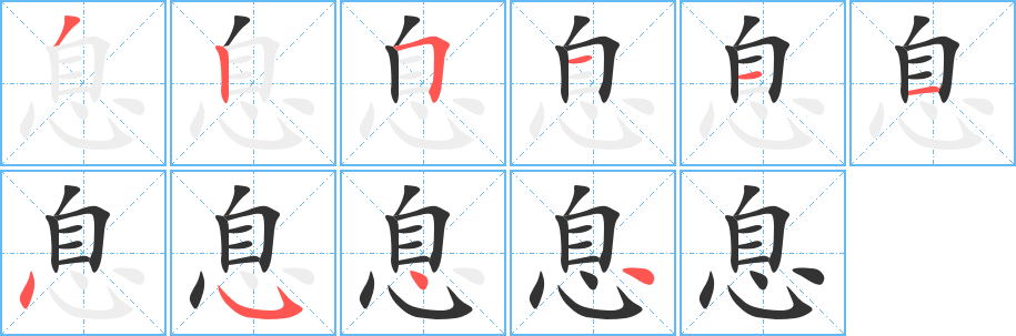 息的笔顺分步演示